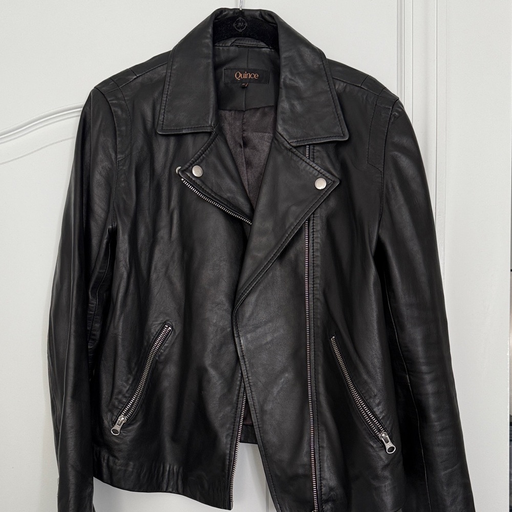 Quince Black Leather Moto Jacket